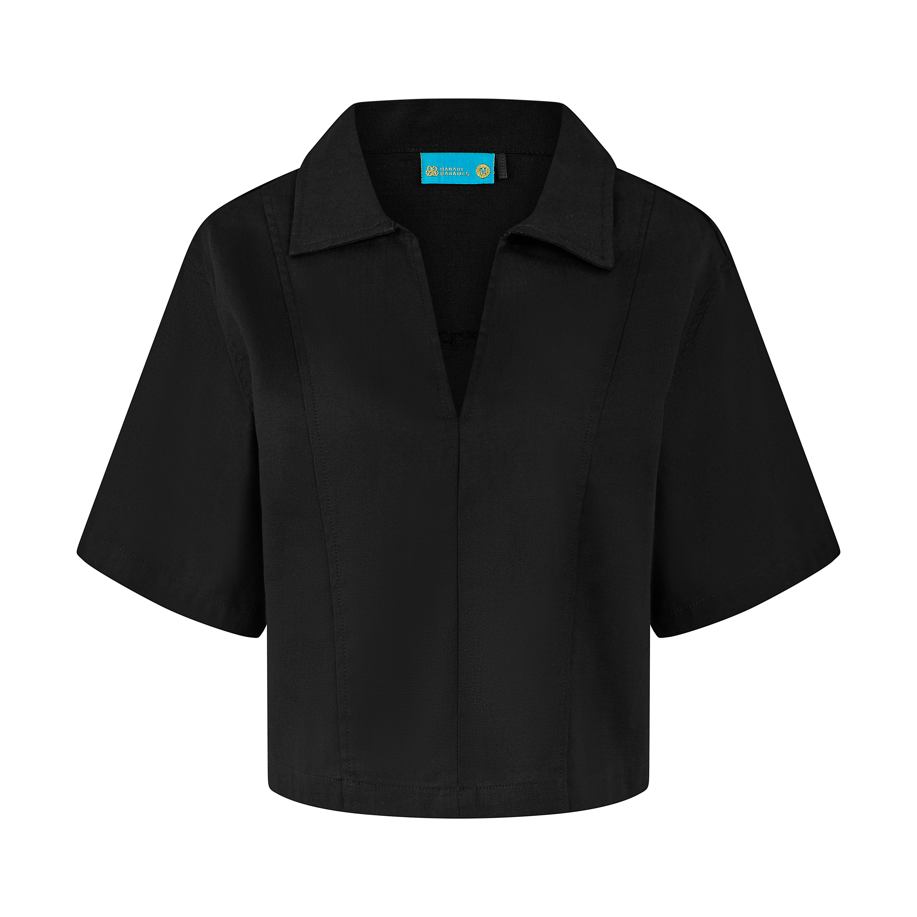 BLACK LINEN CROP BLOUSE
