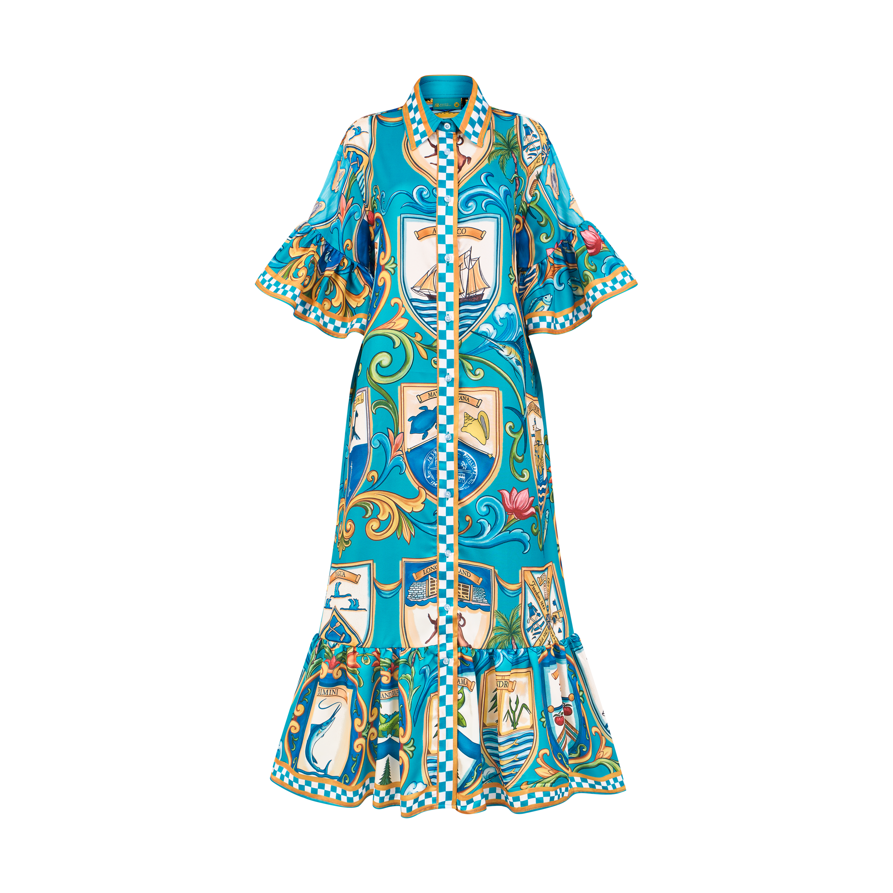 2026 INDEPENDENCE RUFFLE MIDI DRESS-AQUA