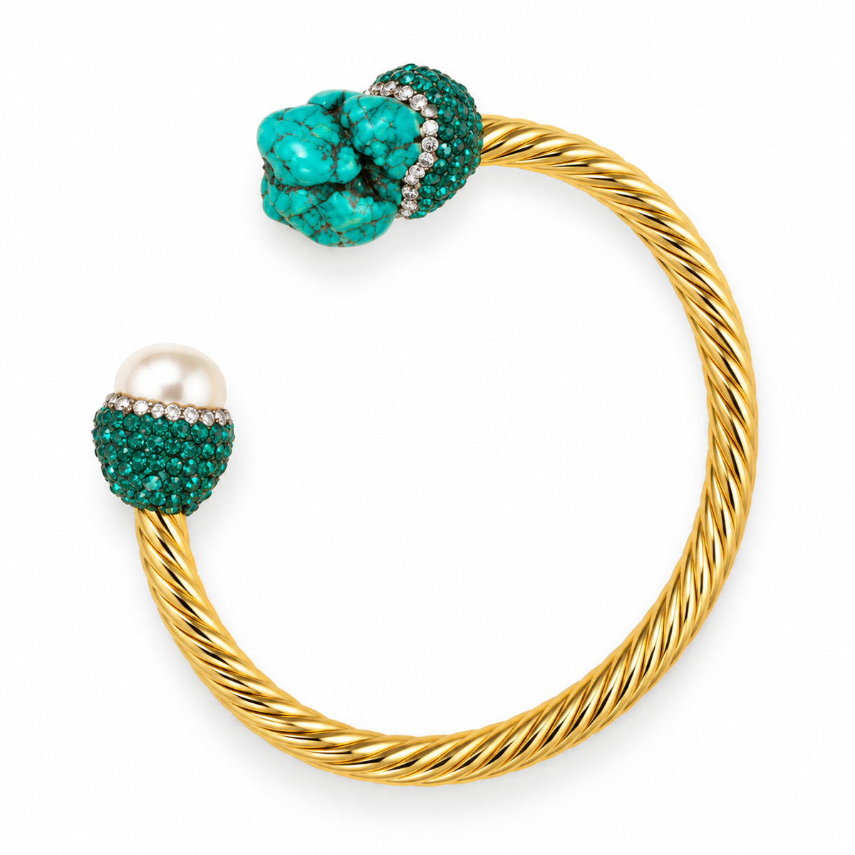 Bahari Montagu Pearl & Turquoise Cable Cuff - Turquoise