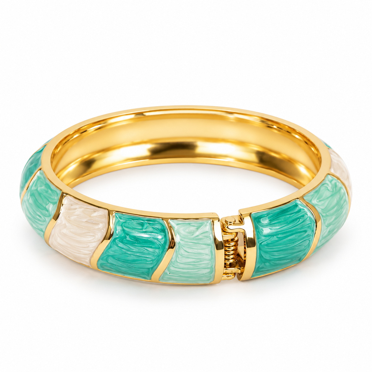Bahari Staniel Cay Scallop Enamel Bangle - Teal/Cream