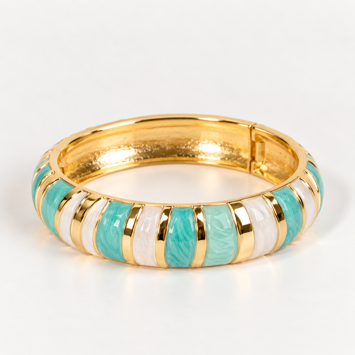 Bahari Lucaya Striped Enamel Bangle - Teal Stripe