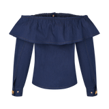 THE DENIM RUFFLE BARDOT-DARK