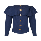 THE DENIM RUFFLE BARDOT-DARK