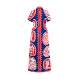 COMMERCIA RUCHED DRESS-NAVY RED