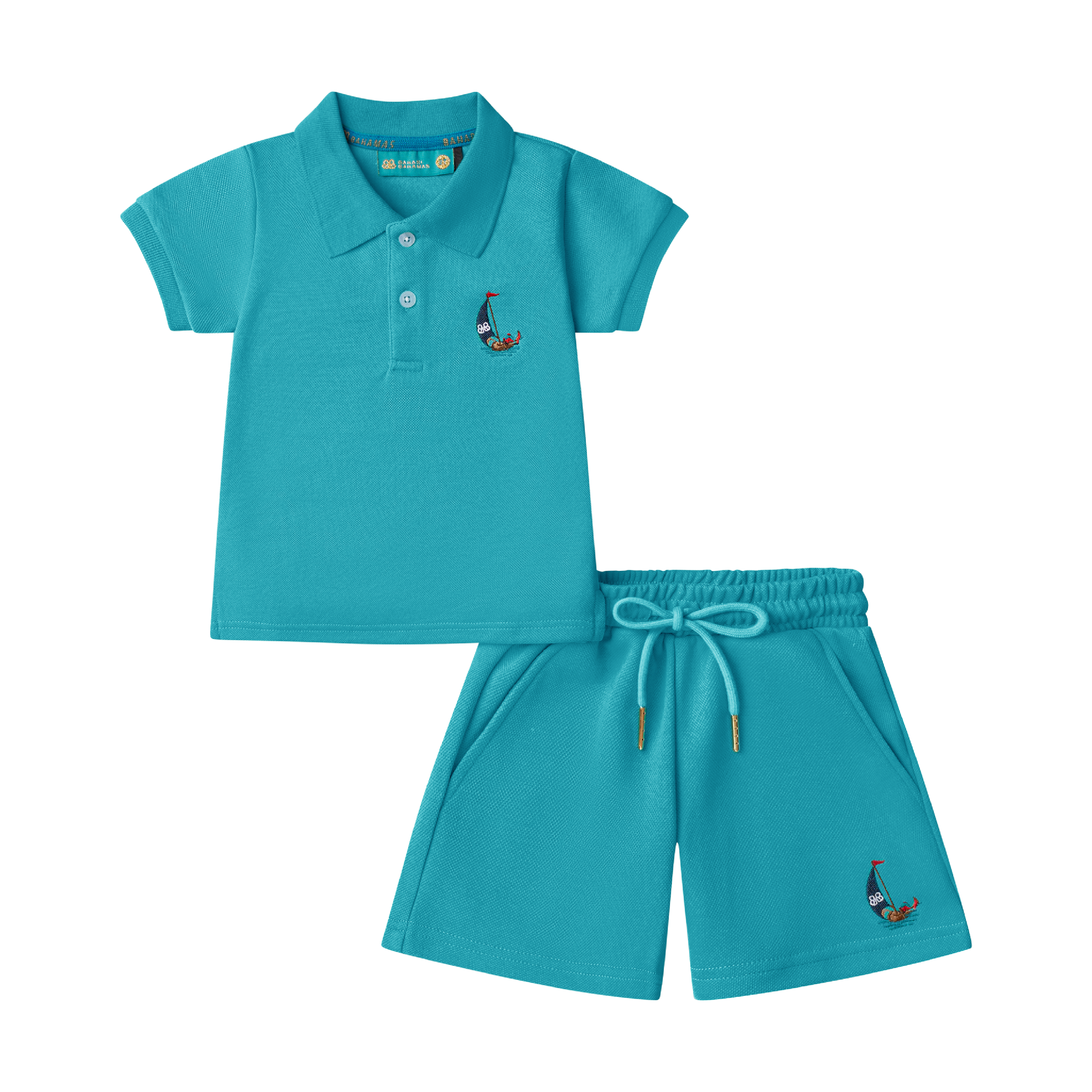 BOYS STAPLE POLO SET-AQUA