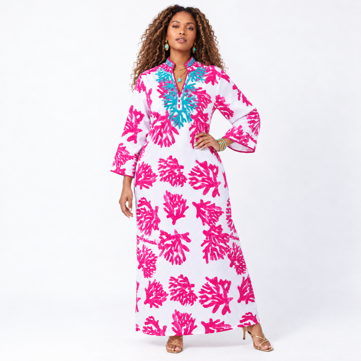 Bahari Androsia Column Maxi Kaftan-White