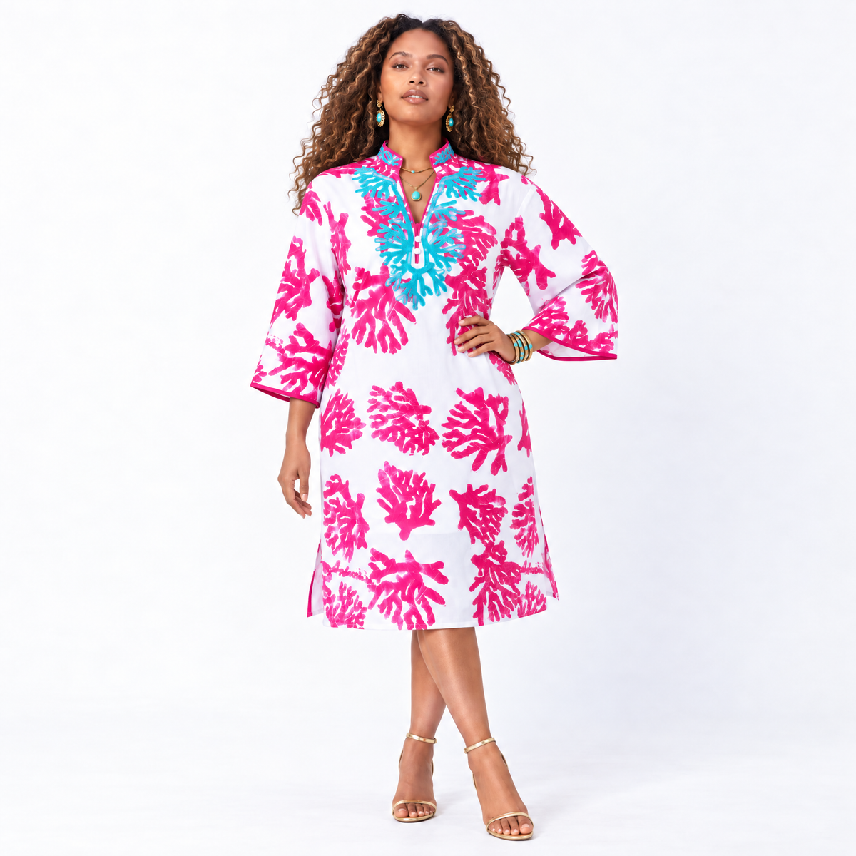 Bahari Androsia Midi Kaftan Dress-White