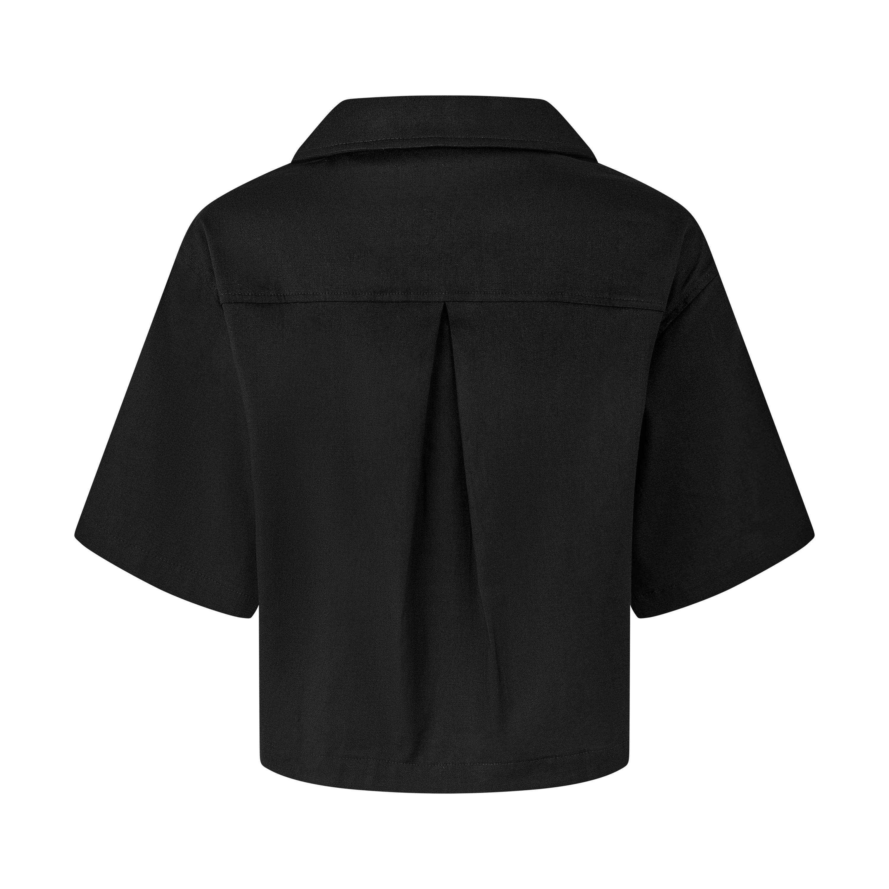 BLACK LINEN CROP BLOUSE