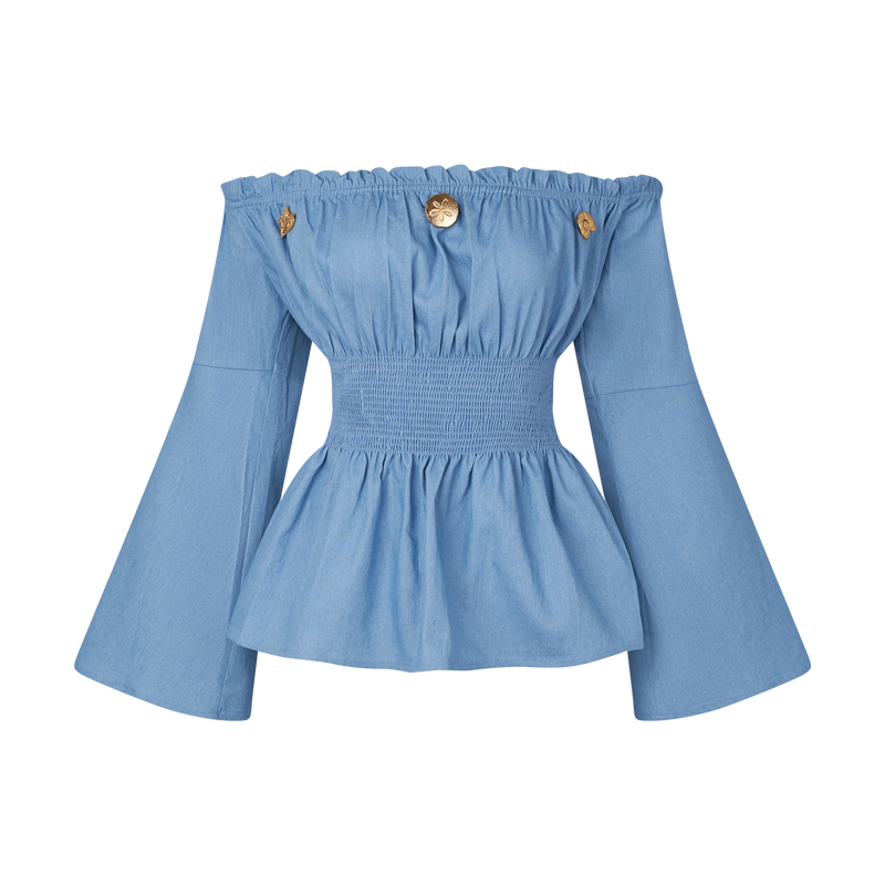 THE DENIM PEASANT BLOUSE-LIGHT