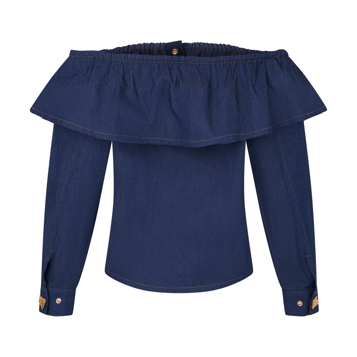 THE DENIM RUFFLE BARDOT-DARK