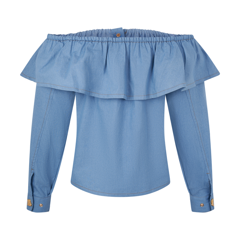 THE DENIM RUFFLE BARDOT-LIGHT