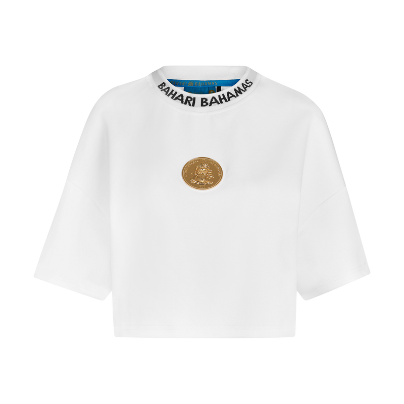 THE COTB MEDALLION CROP TOP-WHITE