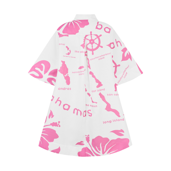 ARCHIPELAGO SHIRT DRESS- WHITE & PINK