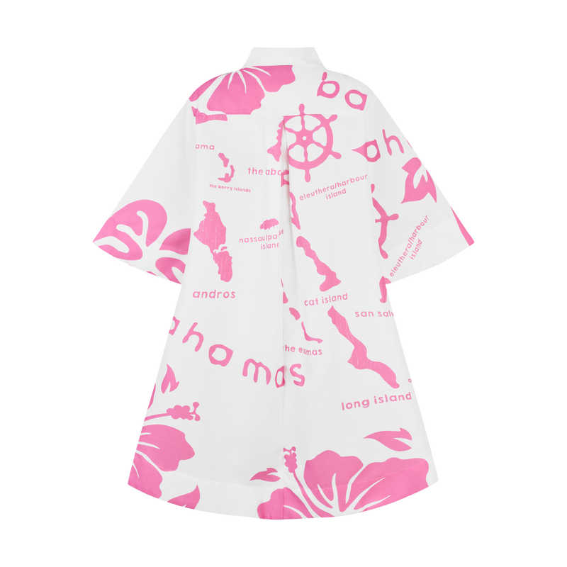 ARCHIPELAGO SHIRT DRESS- WHITE & PINK