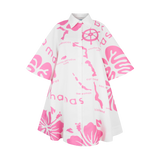ARCHIPELAGO SHIRT DRESS- WHITE & PINK