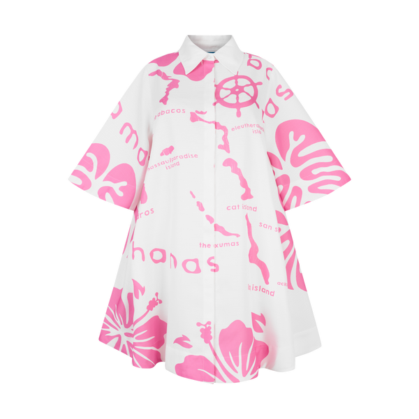 ARCHIPELAGO SHIRT DRESS- WHITE & PINK