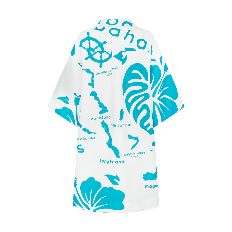 ARCHIPELAGO TUNIC DRESS-WHITE & AQUA