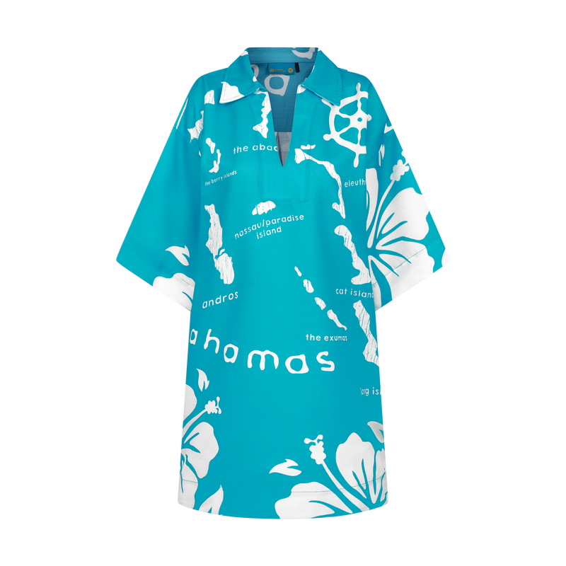ARCHIPELAGO TUNIC DRESS-AQUA & WHITE