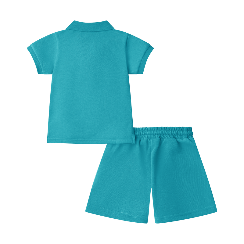 BOYS STAPLE POLO SET-AQUA