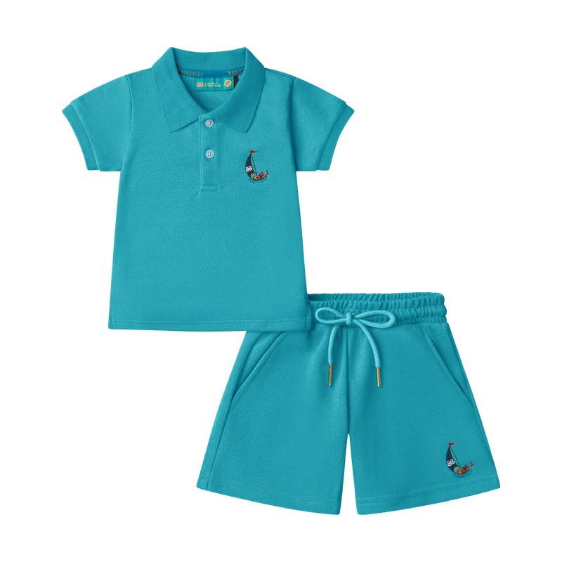 BOYS STAPLE POLO SET-AQUA
