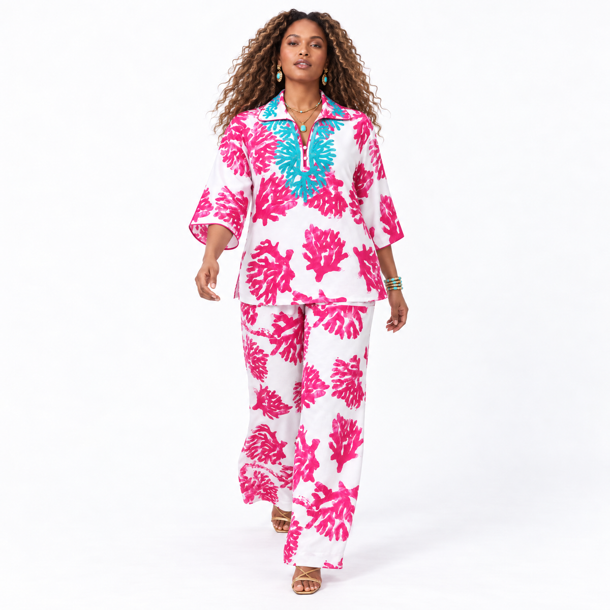 Bahari Androsia Trouser Set-White