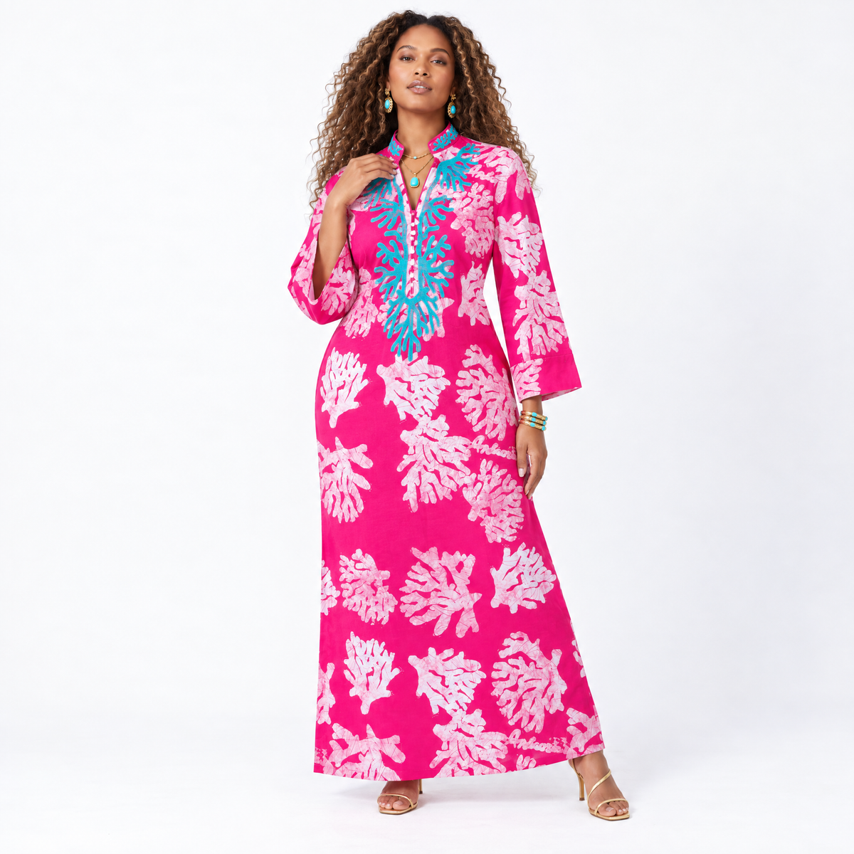 Bahari Androsia Column Maxi Kaftan-Pink