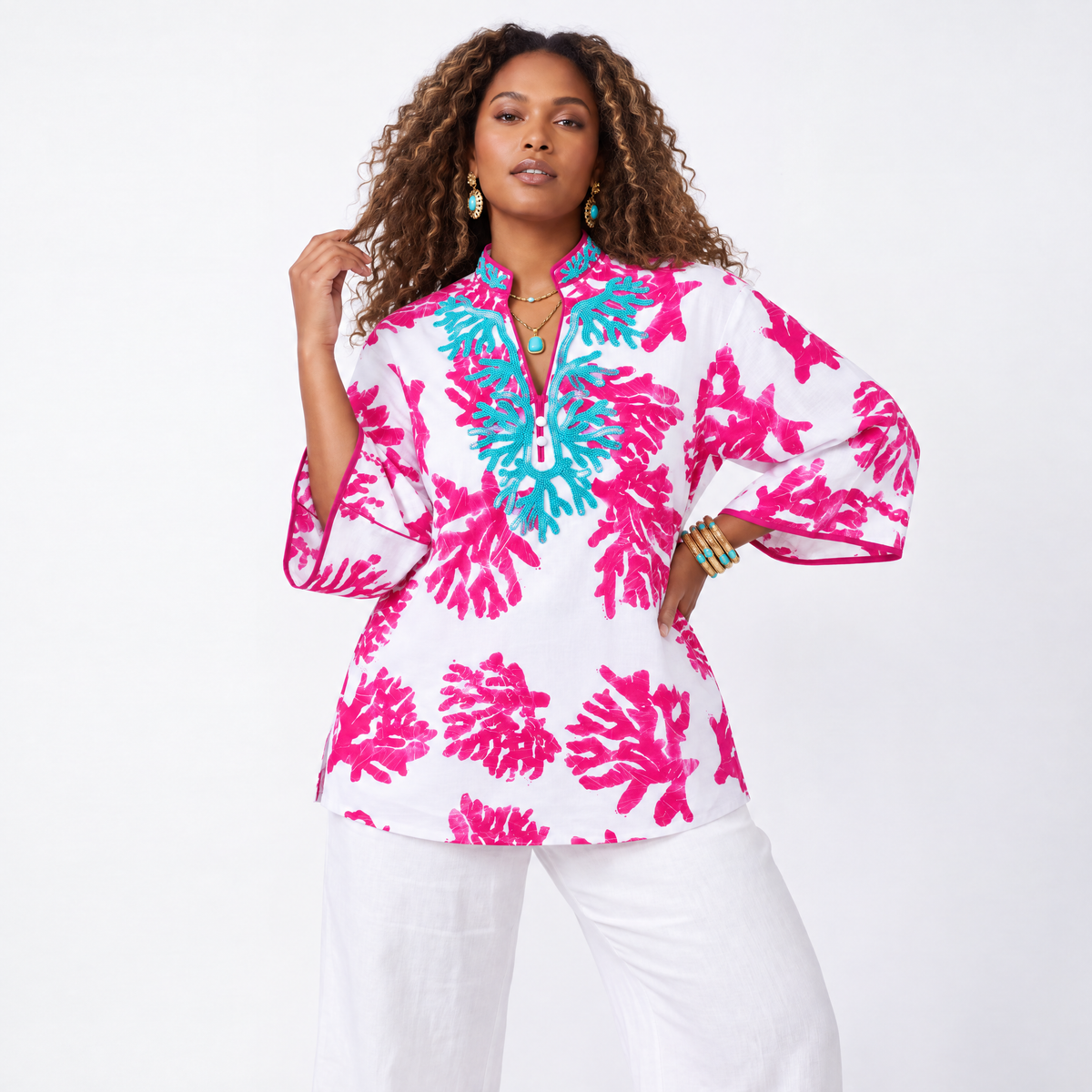 Bahari Androsia Tunic Blouse-White