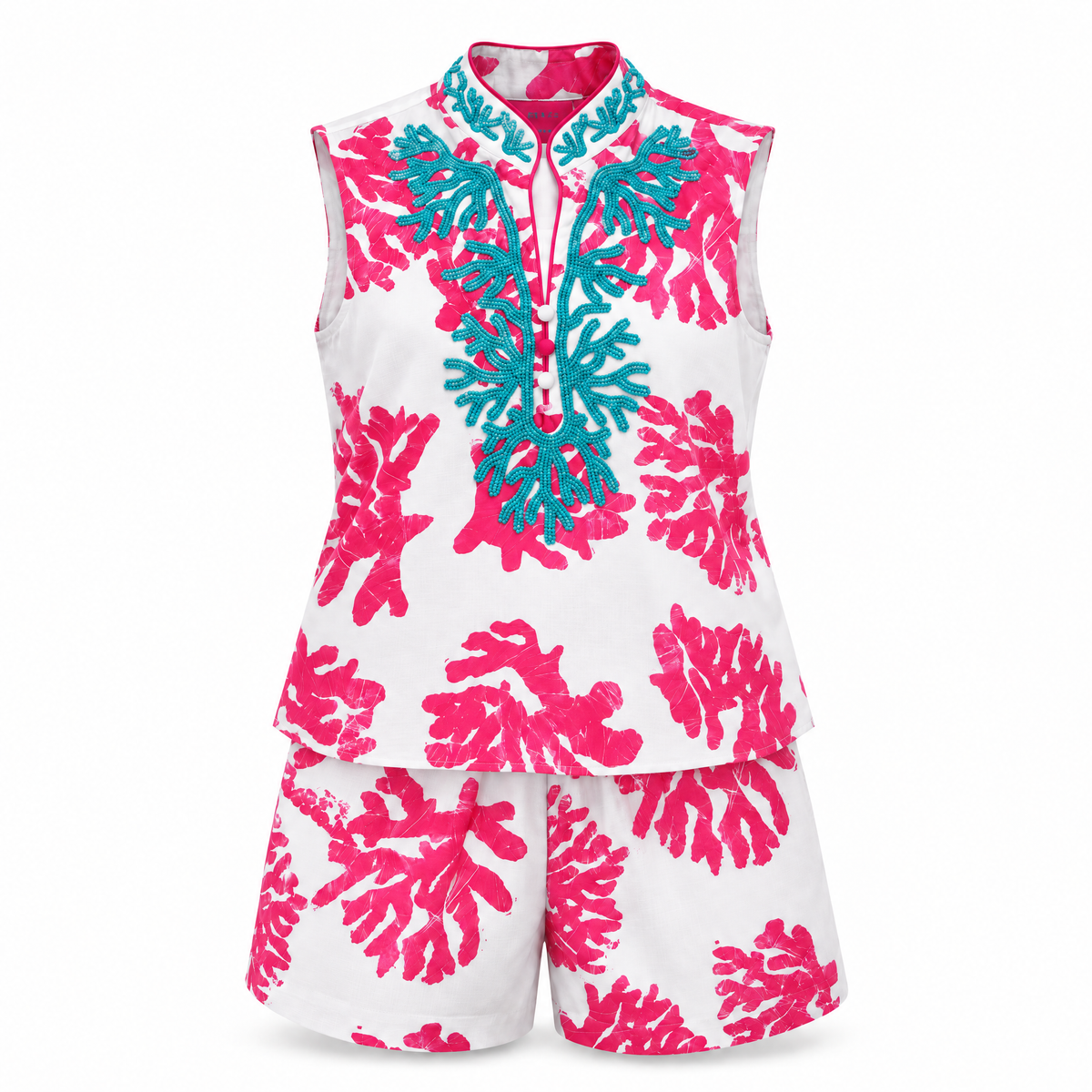 Bahari Androsia Top & Shorts Set-White