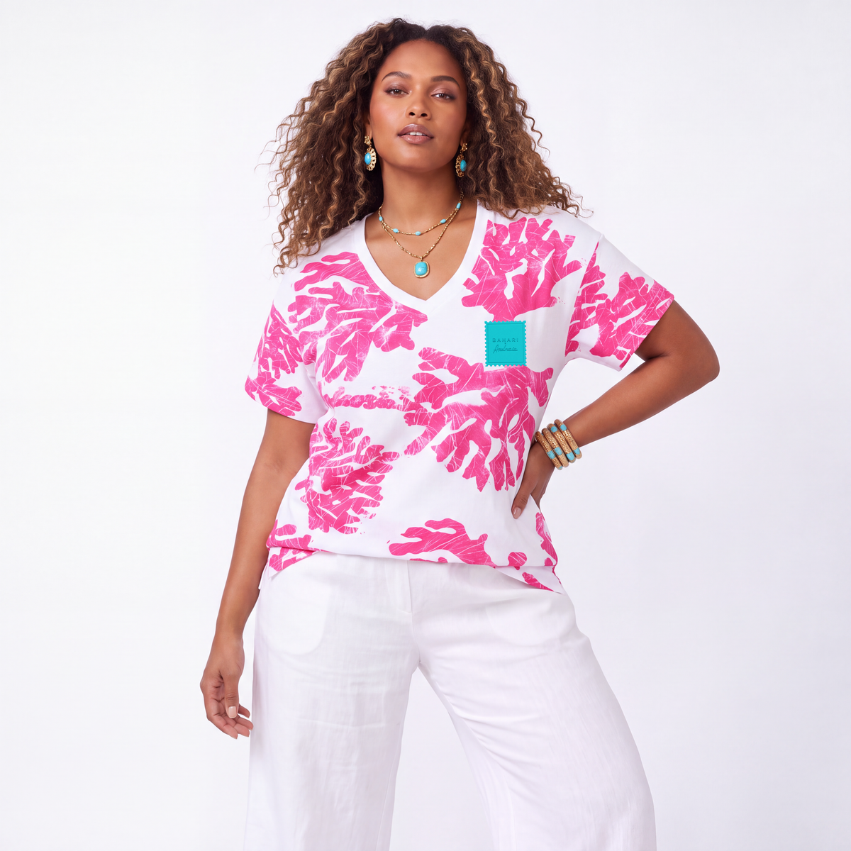 Androsia V-Neck Tee — White