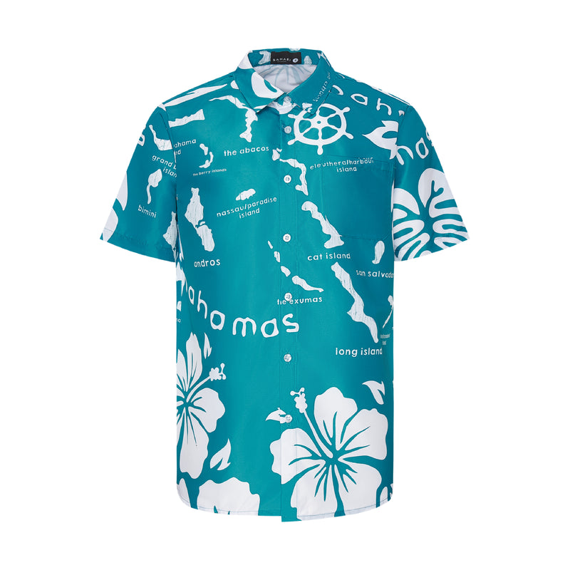 THE ARCHIPELAGO BUTTON UP- AQUA & WHITE