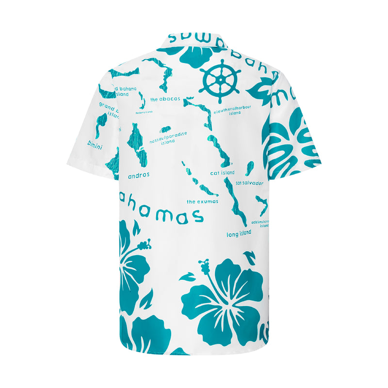 THE ARCHIPELAGO BUTTON UP- WHITE & AQUA